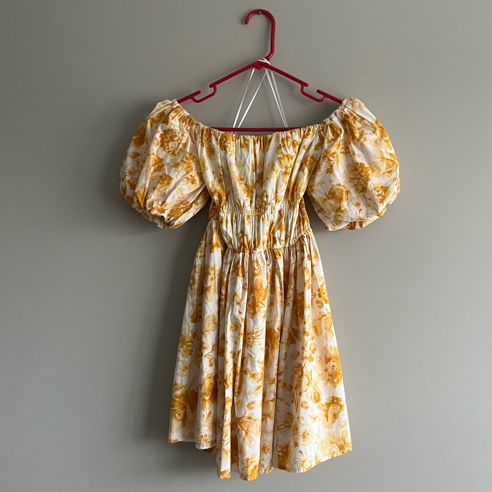 NWT Abercrombie & Fitch Off-The-Shoulder Puff Sleeve Mini Dress in Yellow Floral